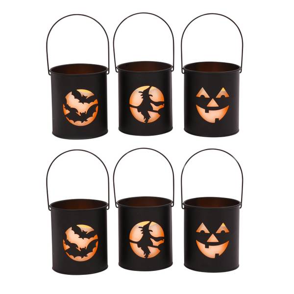 Photo of Black Metal Spooky Halloween Lanterns with Flameless Candles