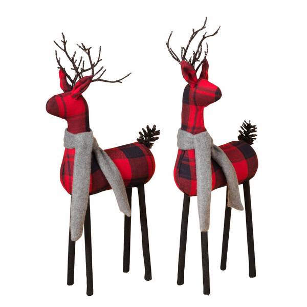 Gerson Set of 2 Holiday Themed Red and Black Plaid Deer Figurines ...