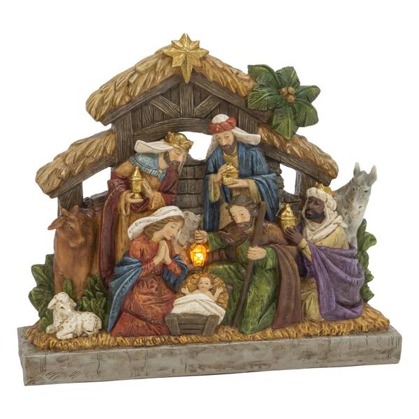 Photo of 17.7 Illuminated Resin Nativity Stable Scene with Figurines