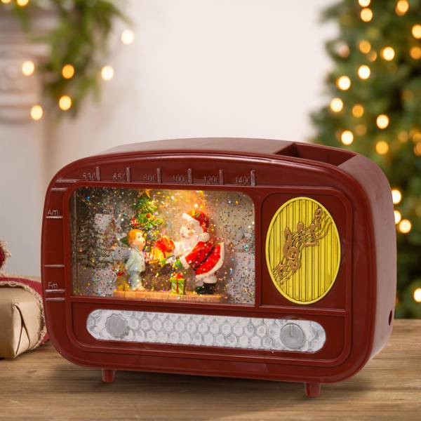 Gerson 8.625 in. Illuminating Spinning Holiday Radio Water Globe