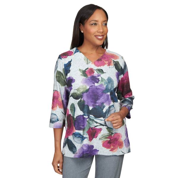 Alfred Dunner Women's Watercolor Floral Knit Top - 37450UF-960-S ...