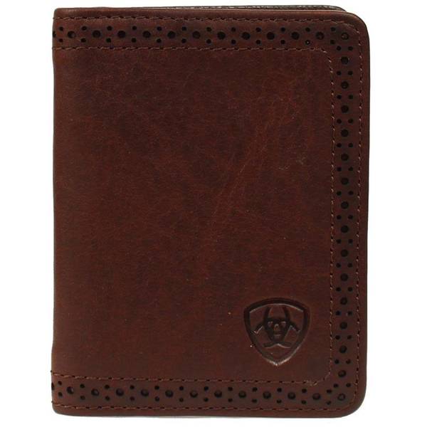 ARIAT Mens Bifold Flip Perforated Edge Embossed Shield Wallet -  A35128283-OS
