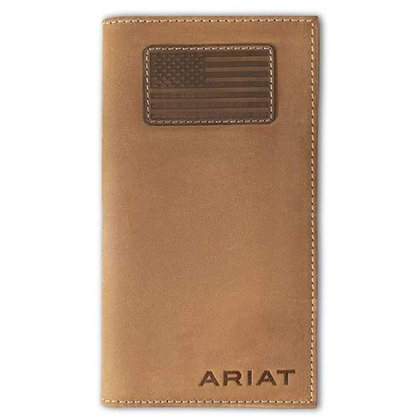 ARIAT Mens Bifold Flip Perforated Edge Embossed Shield Wallet - A35128283-OS