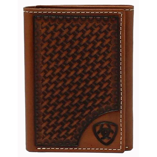 ARIAT Mens Trifold Basketweave Shield Wallet - A3550408-OS | Blain's ...