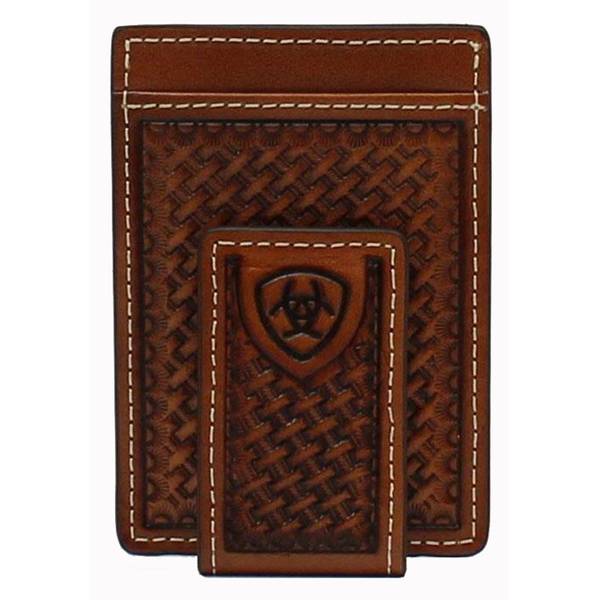 ARIAT Mens Money Clip Basketweave Shield Wallet - A3550508-OS