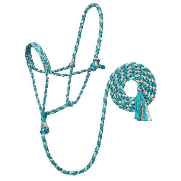 Weaver Leather Braided Rope Halter With 10' Lead - Mint/Black, Average Horse Size