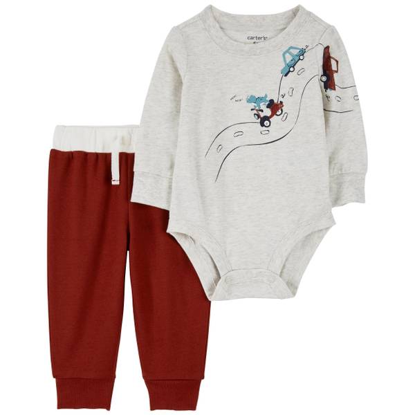 Carter's Baby Boys Cars Bodysuit and Pants, 2 Piece Set - Red/Gray - Size 9 Months