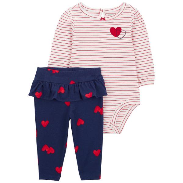 Carter's Infant Girls 2-Piece Heart Bodysuit Pant Set, Red/Navy, 9M -  1Q100610-9M