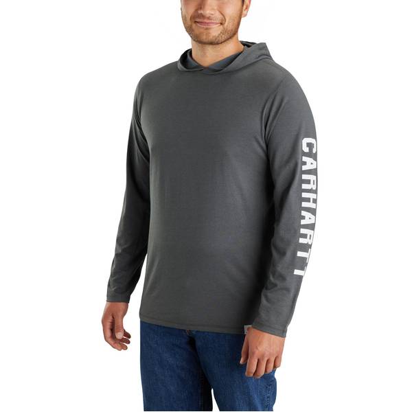 Carhartt Force Relaxed Fit Midweight Logo Graphic Long-Sleeve Hooded T-Shirt - Carbon Heather
