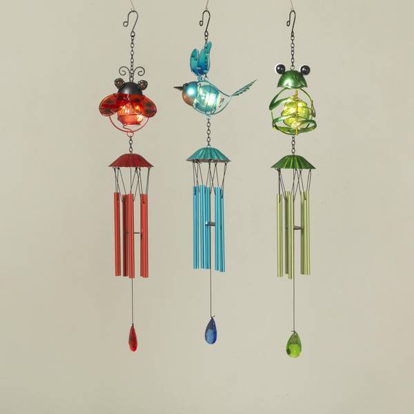 25" Solar Lighted Metal and Glass Wind Chime Assortment