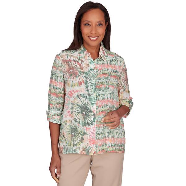 Alfred Dunner Women's Sunset Tie Dye Splice Woven Shirt - 60440VC-960-S ...