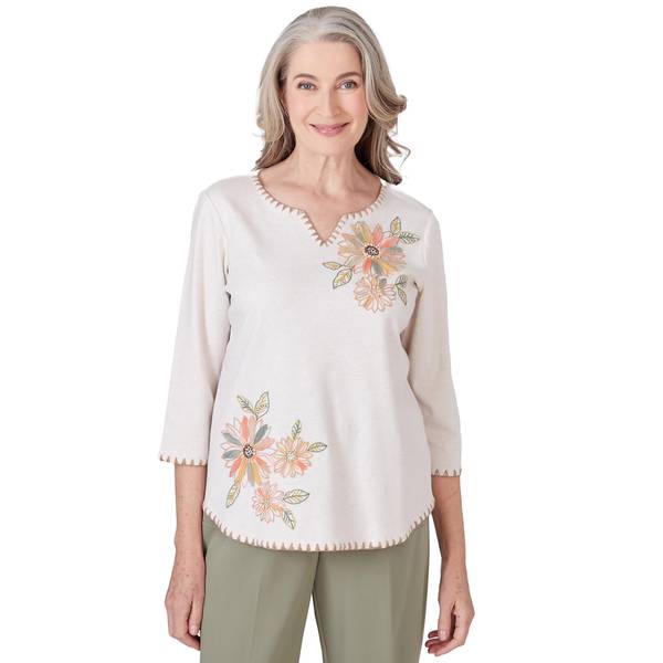 Alfred Dunner Women's Embroidered Flowers Knit Top - 60451VC-102-L ...