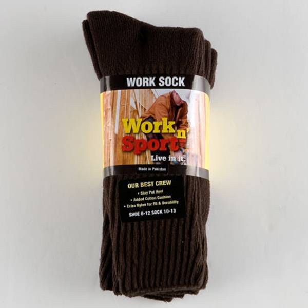 Work n' Sport Men's 2-Pack Crew Work Socks, Brown, 10-13 - 344BRNBL ...