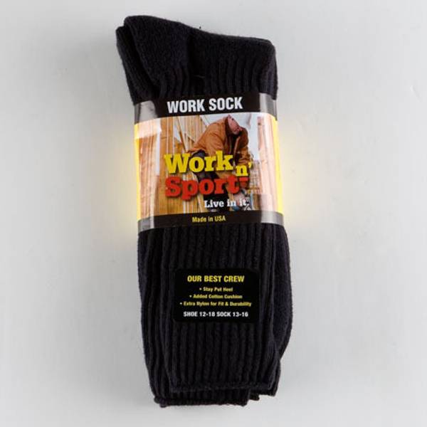 Work n' Sport Men's 2-Pack Crew Work Socks, Black, 13-16 - 344XLBLKBL ...