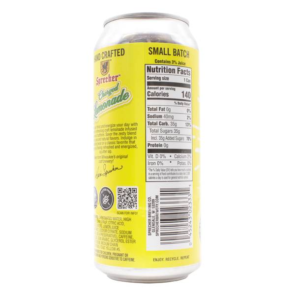 Sprecher Brewing Co. 16 oz Charged Lemonade Original Can - 16 LEM
