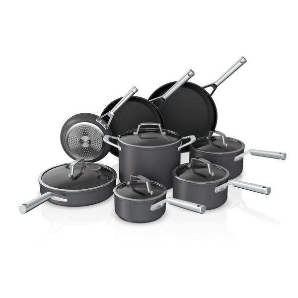 Cook N Home Basics Pots and Pans Cooking, 15-Piece Nonstick Cookware Set,  Black
