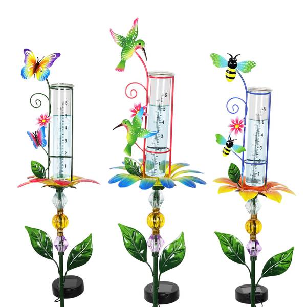Exhart 36" Solar Metal Rain Gauge Garden Stake Assortment 55250BL