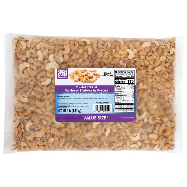 Blain's Farm & Fleet 64 oz Roasted and Salted Cashew Halves and Pieces