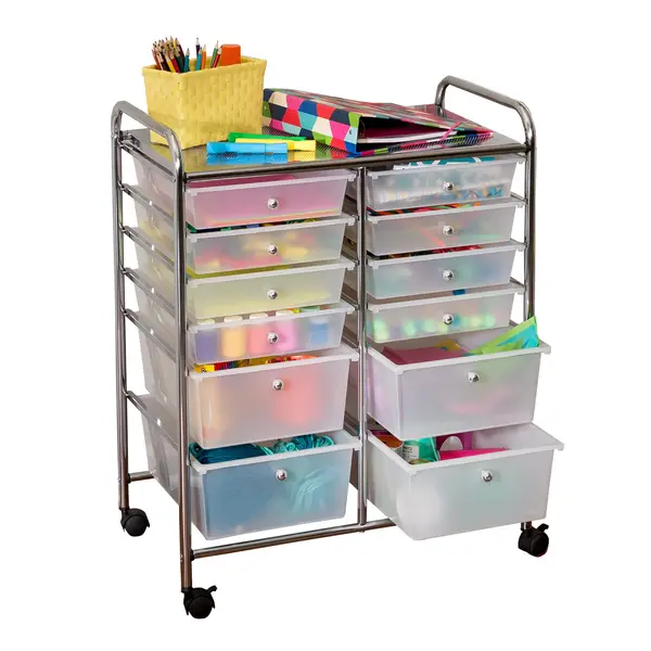 3-Tier Drawer Plastic Storage Cart with Wheels, Rolling Storage Containers with Drawers, Plastic Drawer Organizer Cart on Wheels, Narrow Cabinet