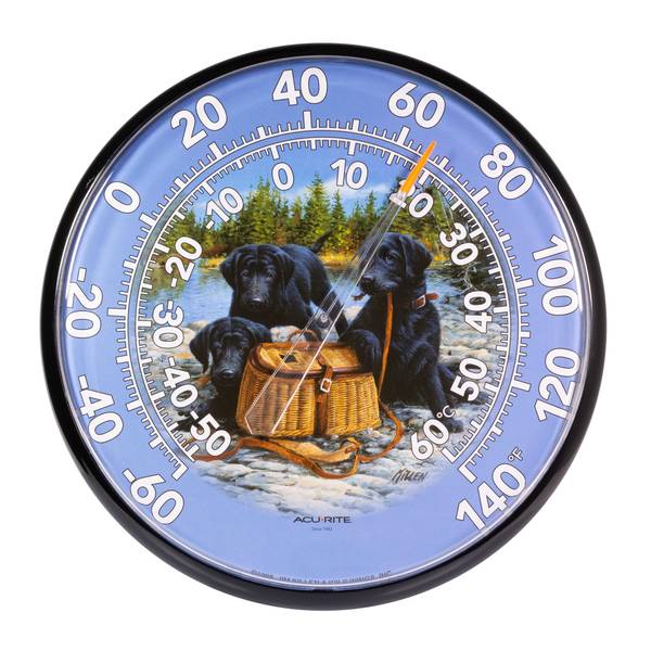 AcuRite 12.5" Black Labrador Puppies Indoor/Outdoor Dial Thermometer