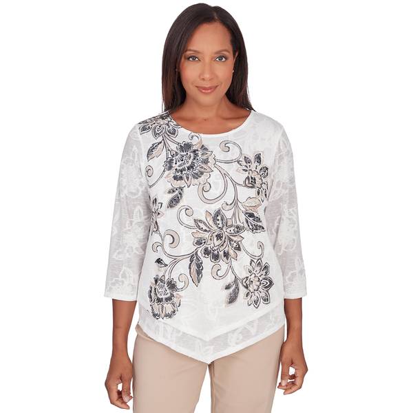 Alfred Dunner Women's Scroll Floral Jacquard Knit Top - 46457UO-960-S ...