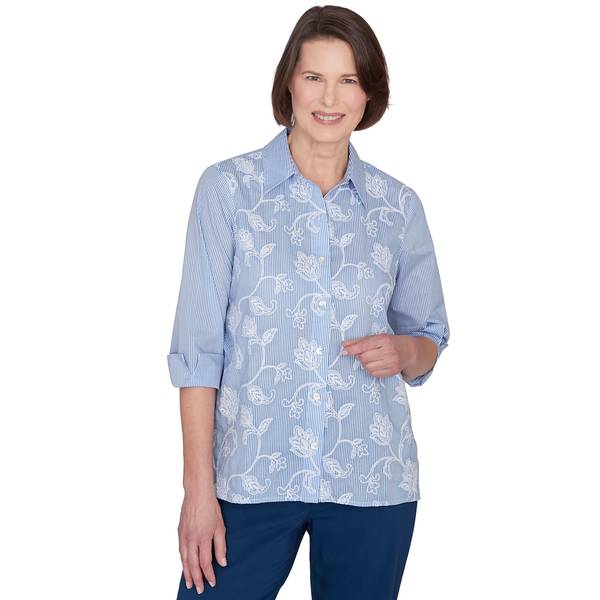 Alfred Dunner Women's Embroidered Pinstripe Woven Shirt - 03140-400-S ...