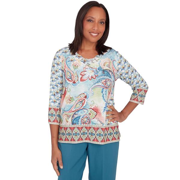 Alfred Dunner Women's Paisley Medallion Border Knit Top - 62453VE-960-S ...