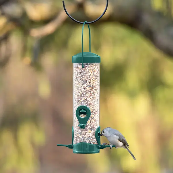 Perky-Pet Green 2-in-1 Tube Bird Feeder, 1.25 lb, Flip Ports for