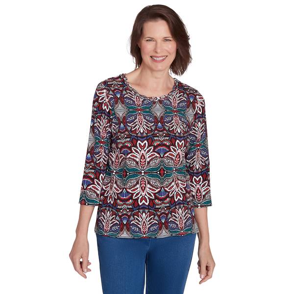 Alfred Dunner Women's 3/4 Sleeve Abstract Leaf T-Shirt - 06120-960-S ...