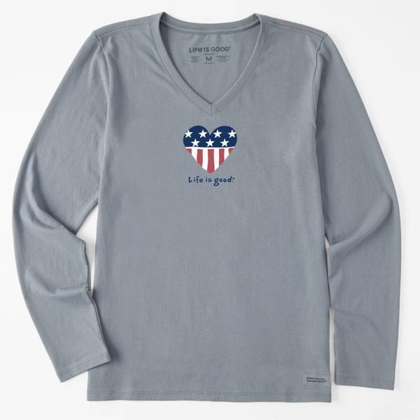 Life Is Good Women's USA Heart Long Sleeve Crusher Vee 115108S