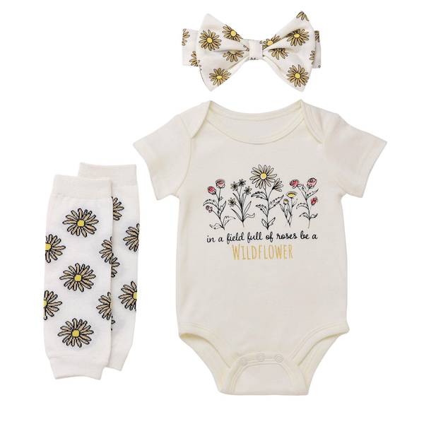 Photo of Infant Girl's 3-Piece "Wild Flower" Bodysuit Set