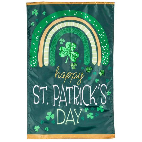 Photo of 12.5" x 18" Rainbow and Shamrocks Applique Garden Flag