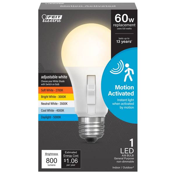 FEIT Electric 8.8W Adjustable White E26 Base Motion Sensor LED Bulb