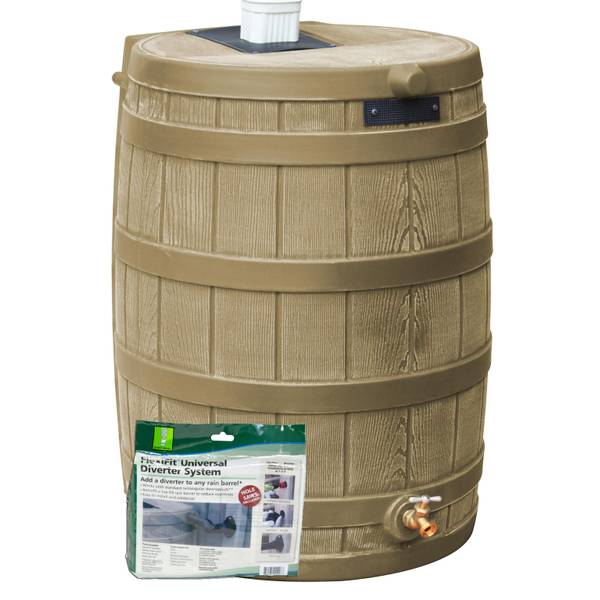 Photo of Khaki Rain Wizard 50 Gallon Rain Barrel With Diverter Kit