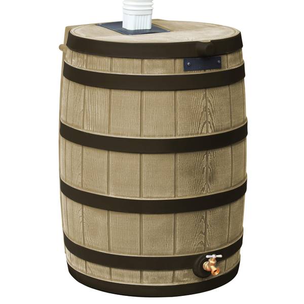 Photo of Rain Wizard 50 Gallon Rain Barrel With Darkened Ribs - Khaki