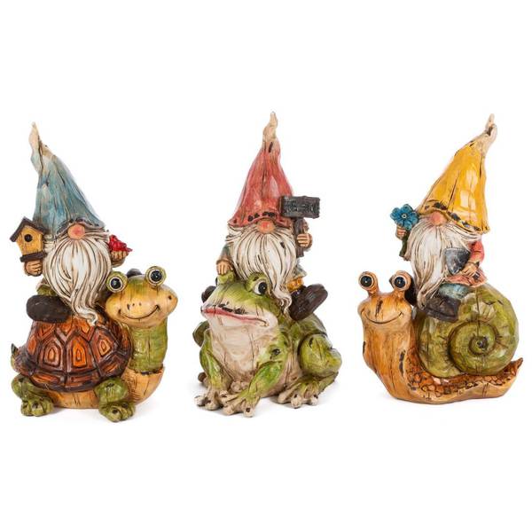 Gerson Set of 3, 7.4 in. Spring Garden Gnome Friend Figurines ...