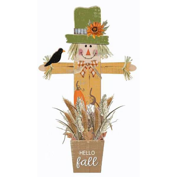 Photo of 47" Wooden Scarecrow Porch Planter