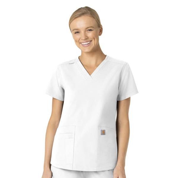 Carhartt Women's Essentials V-Neck Scrub Top | White | 5XL