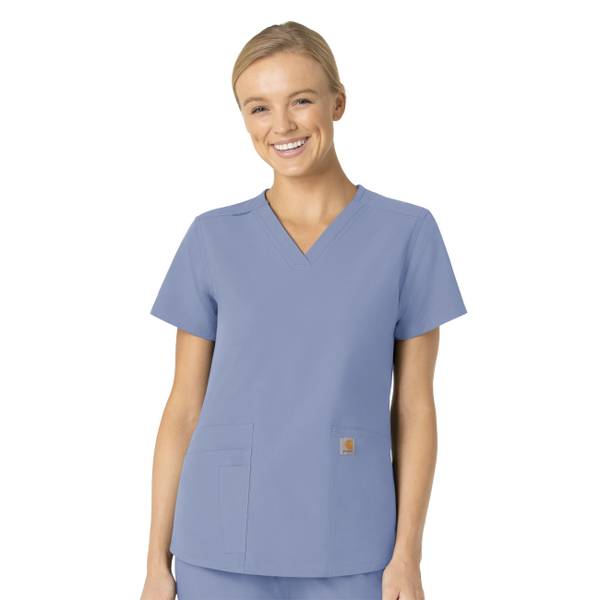 Carhartt Women's Force Essentials V-Neck Scrub Top, Ceil Blue, 4X ...