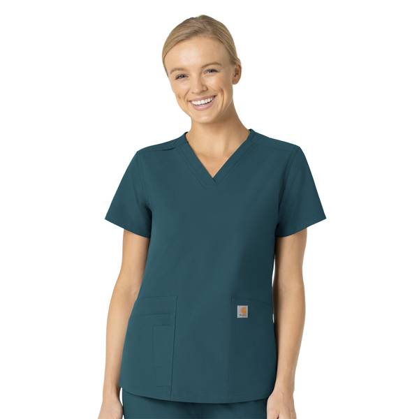 Carhartt Women's Essentials V-Neck Scrub Top | Caribbean Blue | XL
