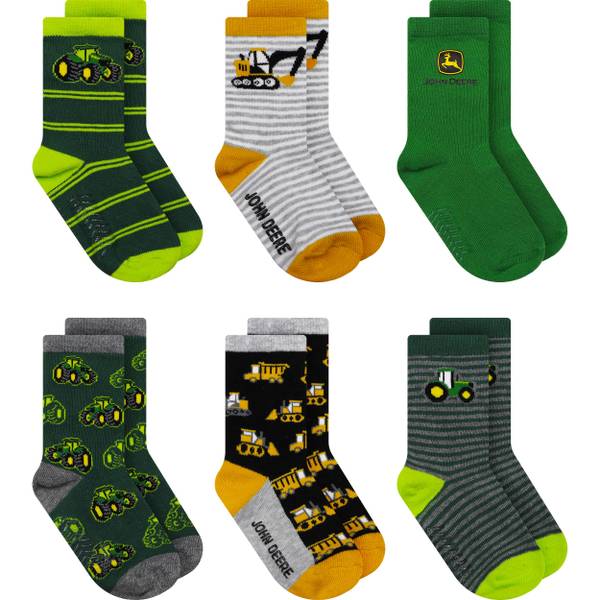 John Deere 6-Pack Boy's Assorted Tractor Crew Socks - JD384MULTI7-OS ...