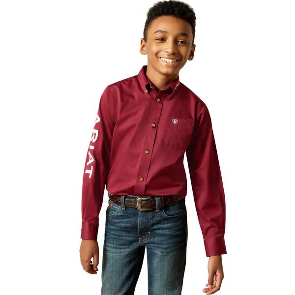 Photo of Boy's Casual Fit Team Logo Long Sleeve Western Shirt