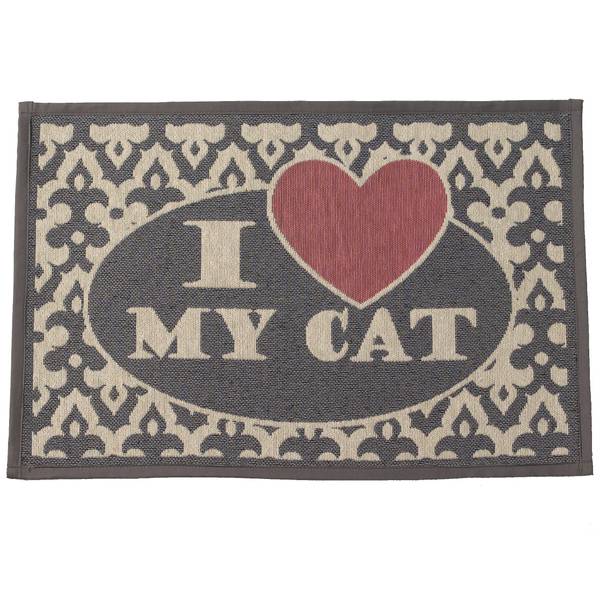 Photo of 13"x19" I Love My Cat Gray/Pink Tapestry Mat