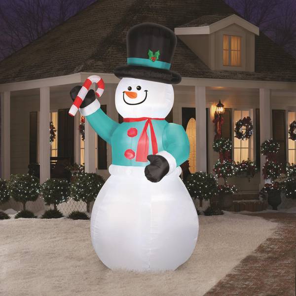 Photo of 12' Snowman Holding A Candy Cane Inflatable