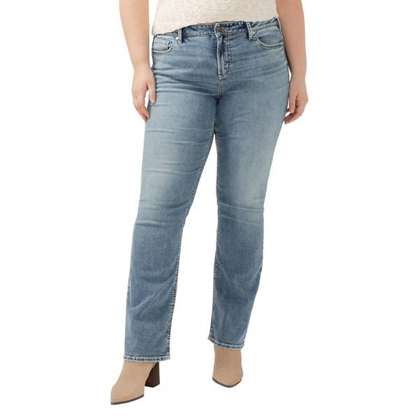 Silver Jeans Women's Plus Size Elyse Mid Rise Comfort Fit Slim