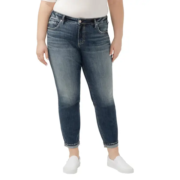 Silver Jeans Women's Plus Size Boyfriend Mid Rise Slim Leg