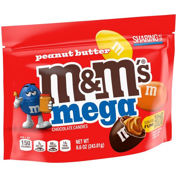 M&M's 8.6 oz Mega Peanut Butter Chocolate Candy Sharing Size Bag