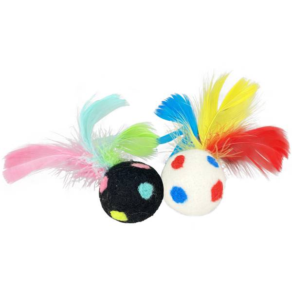 Photo of 2-Pack Polka Dot Ball with Feather Cat Toy Assortment