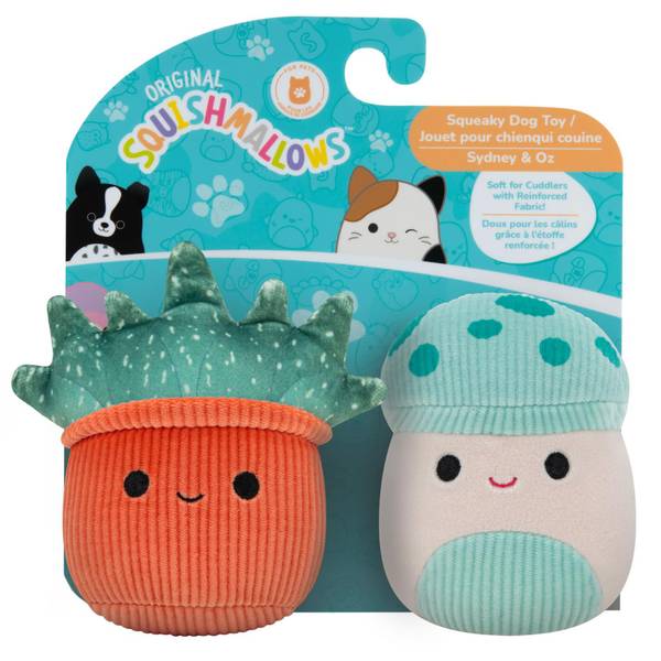 Squishmallows 3.5" Two-Pack Squeaky Plants- Sydney & Oz Plush Dog Toy ...
