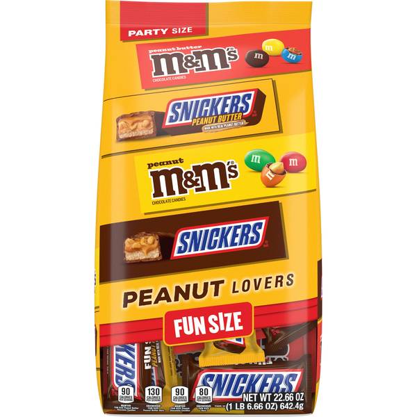 Photo of 22.66 oz Snickers and M&M's Fun Size Peanut Lover Chocolate Candy Variety Pack Bag